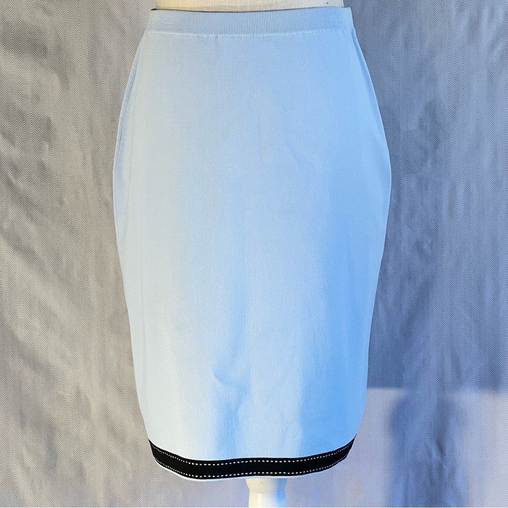 Grace Dane Lewis Light Blue Sweater Knit Pencil Skirt Black Trim at the Hem S 👍